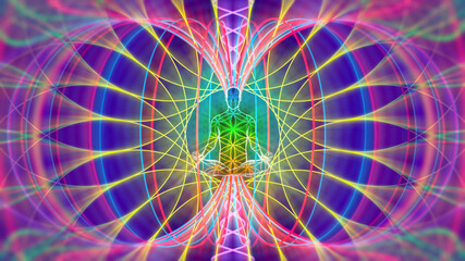 3d illustration of an energy field around a meditating person - obrazy, fototapety, plakaty
