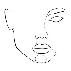 Woman face one line drawing on white isolated background. Vector illustration