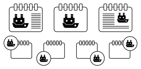 Ship, vessel vector icon in calender set illustration for ui and ux, website or mobile application