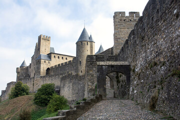 Fototapeta na wymiar Walled city of Carcassonne France gate entrance. France