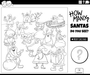 Fototapeta na wymiar count cartoon Santa Claus characters game coloring book page