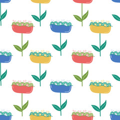 Floral vector seamless pattern. Cute delicate childish background with fabulous flowers. Trendy summer botanical print.