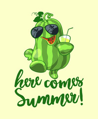 Cute watermelon with cocktail glass