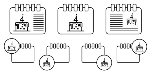 Cake, 4th july vector icon in calender set illustration for ui and ux, website or mobile application