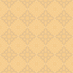 Geometric floral vector seamless pattern with tulip lace on orange background. Art Deco  line texture for wallpaper, home decor, wrapping paper and fashion fabrics.