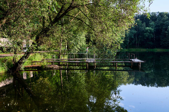 Russia. Moscow. Village and sanatorium Uzkoe - Boat pier on the Third pond