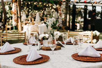 Decoration - Table set in the rustic theme for beach wedding