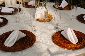 Decoration - Table set in the rustic theme for beach wedding