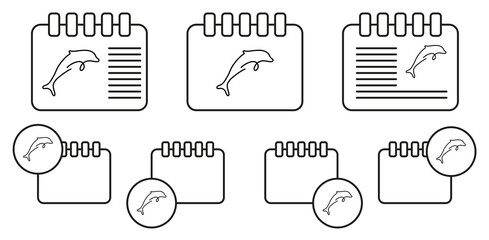 Dolphin one line vector icon in calender set illustration for ui and ux, website or mobile application