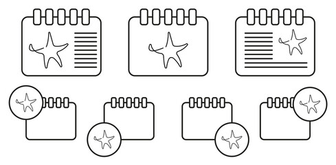 Sea star one line vector icon in calender set illustration for ui and ux, website or mobile application