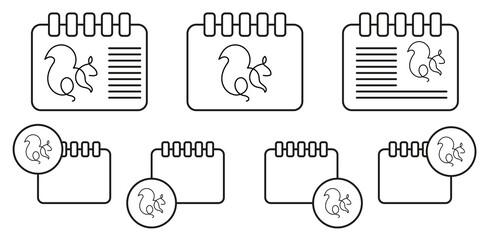 Squirrel one line vector icon in calender set illustration for ui and ux, website or mobile application