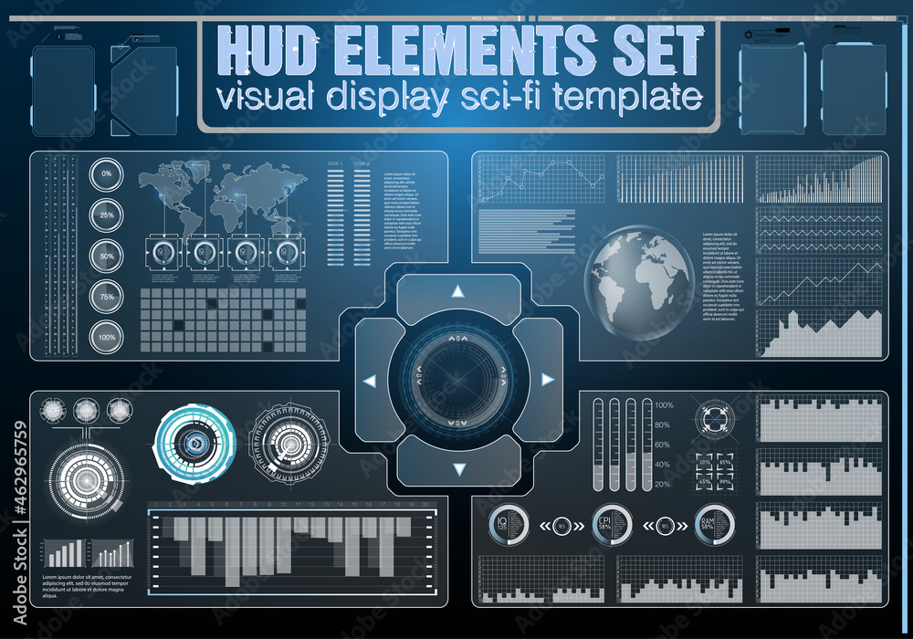 Poster futuristic vector hud interface screen design. digital callouts titles. hud ui gui futuristic user i