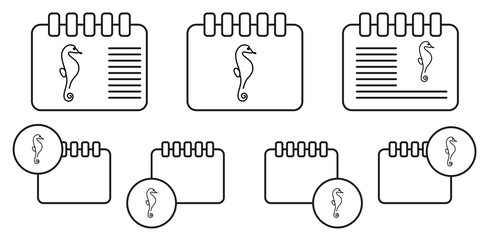 Seahorse one line vector icon in calender set illustration for ui and ux, website or mobile application