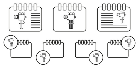Industrial robot artificial intelligence concept line vector icon in calender set illustration for ui and ux, website or mobile application