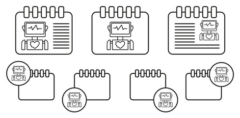 Medical robot artificial intelligence concept line vector icon in calender set illustration for ui and ux, website or mobile application