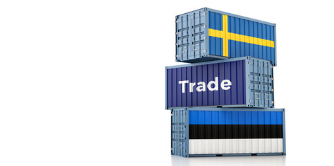 Shipping containers with Sweden and Estonia flag. 3D Rendering 