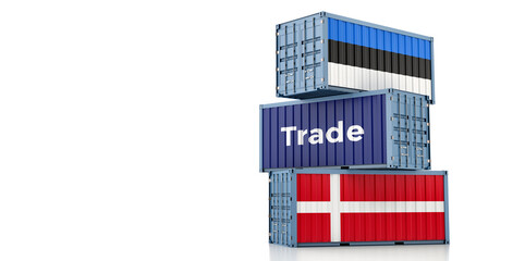 Shipping containers with Denmark and Estonia flag. 3D Rendering 