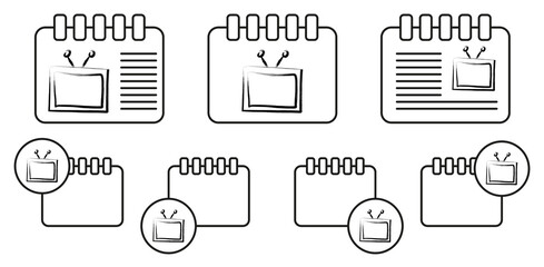 Tv sketch style vector icon in calender set illustration for ui and ux, website or mobile application