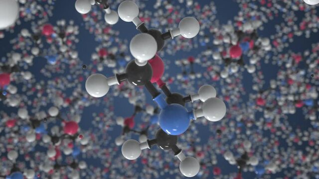Morpholine molecule, conceptual molecular model. Chemical looping 3d animation