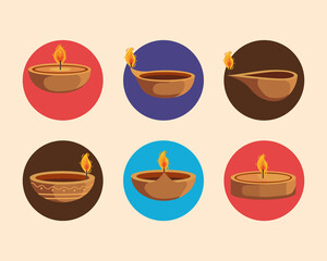 six diwali candles icons
