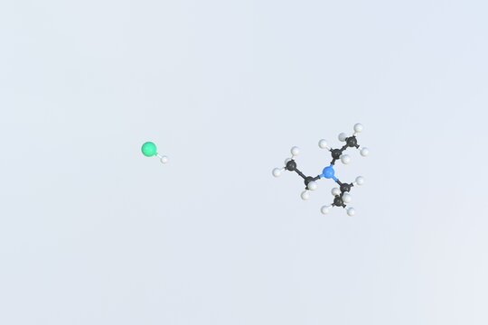 Triethylamine hydrochloride molecule made with balls, isolated molecular model. 3D rendering