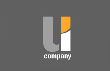 yellow and grey u alphabet logo design icon for business