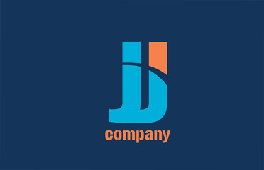 blue and orange logo j alphabet letter design icon for company