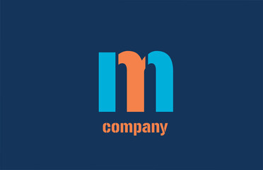 blue and orange logo m alphabet letter design icon for company