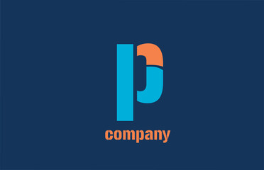 blue and orange logo p alphabet letter design icon for company