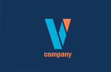 blue and orange logo v alphabet letter design icon for company