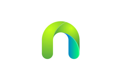green gradient logo n alphabet letter design icon for company