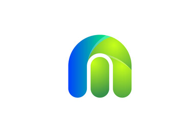 green gradient logo m alphabet letter design icon for company