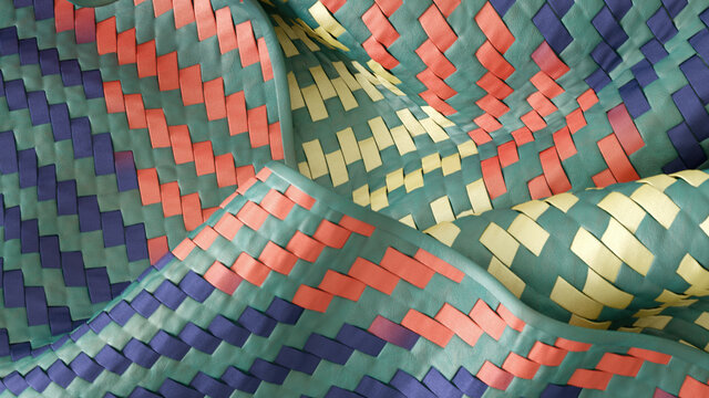 Colorful materials woven into hemmed fabric