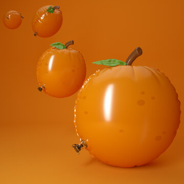 Arrangement of inflatable pop art oranges