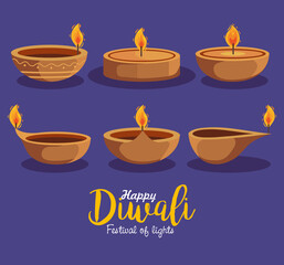 happy diwali six candles