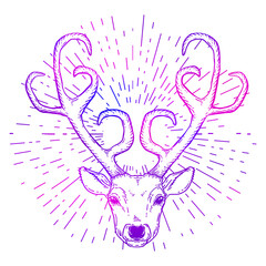 Hand drawn deer head tribal style isolated over white