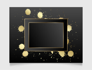 Golden paint splatter shiny glowing blank frame