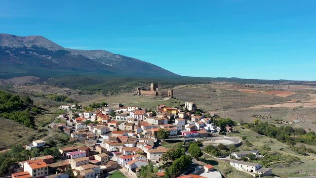 Panoramic aerial view of Trasmoz Castle, 13th century medieval fortress, Tarazona region, Zaragoza province, Spain.