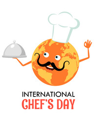 Planet Earth as a cook.
Vector design in flat style for International Chef Day 20 October.