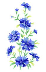 Vintage Blue purple floral bouquet vector illustration embroidery