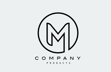 line black M simple alphabet letter logo icon. Creative design template for business