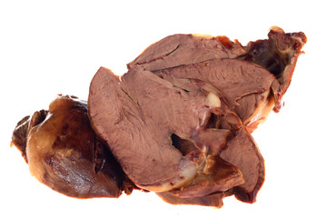 Cooked pig hearts in white background