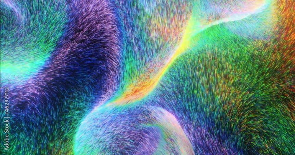 Poster psychedelic stream of fractal pattern and swirling particles. rainbow spectrum of lines with fluid m