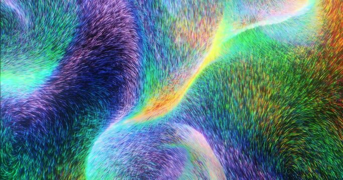 psychedelic stream of fractal pattern and swirling particles. rainbow spectrum of lines with fluid motion backdrop. Creative abstract background and dynamic patterns. 4K seamless loop