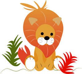 Cute hairy baby lion. Animal vector cartoon illustration on white background.