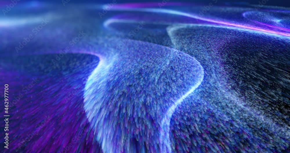 Poster iridescent multicolored rainbow particle background. futuristic stream with flowing data forming bea