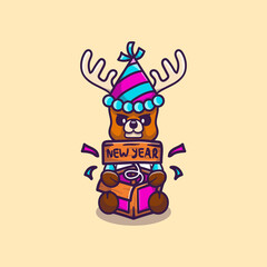 cute deer celebrates new year with joke surprise box