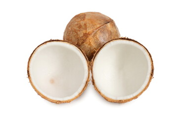 halved coconut isolated on white background.