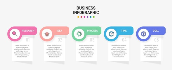 Naklejka na ściany i meble Infographic design with icons and 5 options or steps. Thin line vector. Infographics business concept. Can be used for info graphics, flow charts, presentations, web sites, banners, printed materials.
