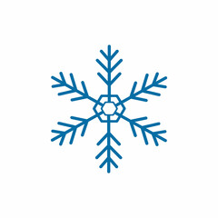 Decorative blue snowflake on white background. New year design element, frost symbol. Vector illustration.